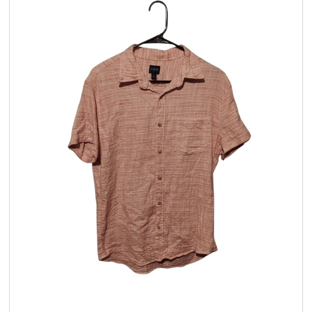 J. Crew Button Shirt Short Sleeve Size Medium Red Preppy Boho Casual Beach